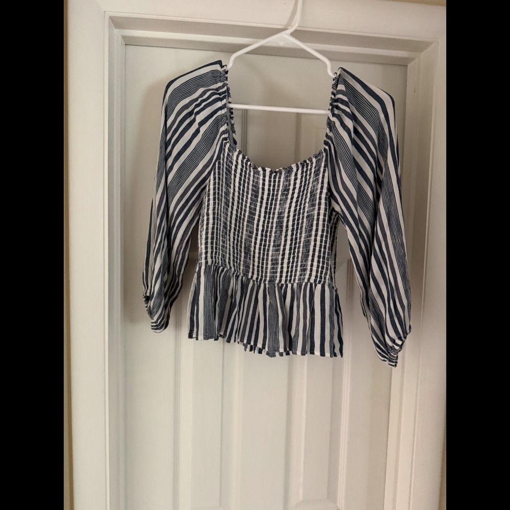 American Eagle Striped Smocked Blouse. Size Small Petite